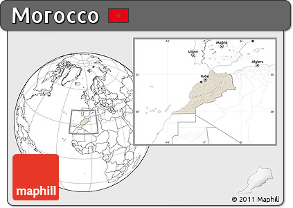 Shaded Relief Location Map of Morocco, blank outside
