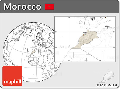 Shaded Relief Location Map of Morocco, blank outside