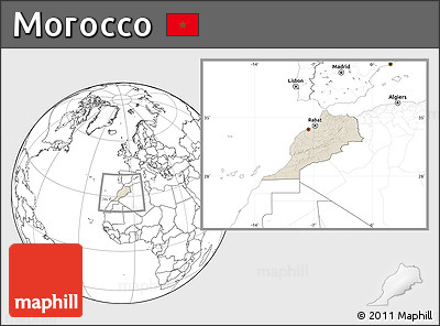Shaded Relief Location Map of Morocco, blank outside