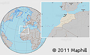 Shaded Relief Location Map of Morocco, gray outside