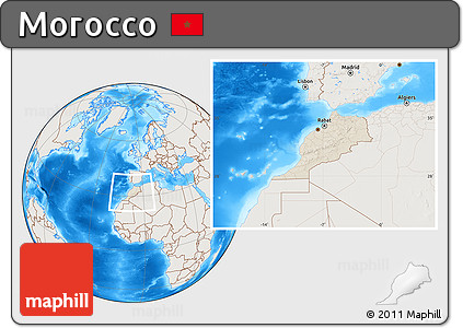 Shaded Relief Location Map of Morocco, lighten, land only