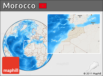 Shaded Relief Location Map of Morocco, lighten, land only