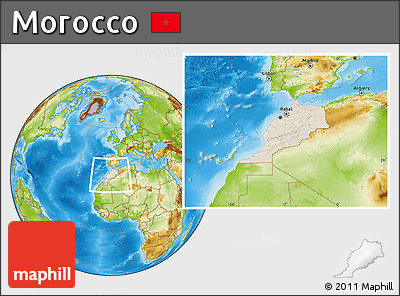 Shaded Relief Location Map of Morocco, physical outside