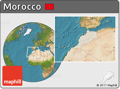 Shaded Relief Location Map of Morocco, satellite outside