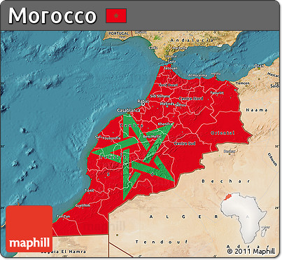 Flag Map of Morocco, satellite outside, flag aligned to the middle
