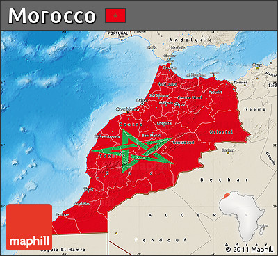 Flag Map of Morocco, shaded relief outside, flag rotated