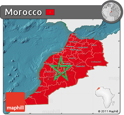 Flag Map of Morocco, single color outside, satellite sea