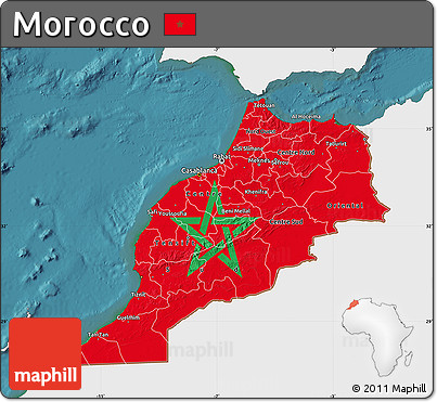 Flag Map of Morocco, single color outside, satellite sea