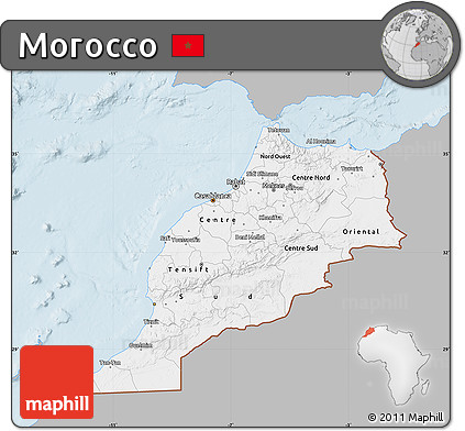 Gray Map of Morocco, single color outside