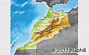 Physical Map of Morocco, darken, desaturated, land only