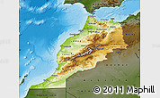 Physical Map of Morocco, darken, land only