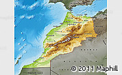 Physical Map of Morocco, darken, semi-desaturated, land only