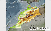 Physical Map of Morocco, darken, semi-desaturated