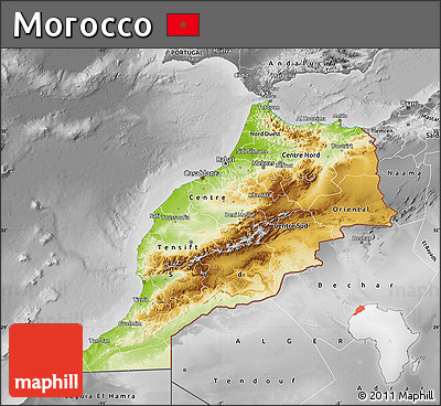 Physical Map of Morocco, desaturated