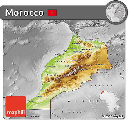Physical Map of Morocco, desaturated