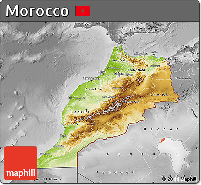 Physical Map of Morocco, desaturated