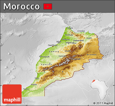 Physical Map of Morocco, lighten, desaturated