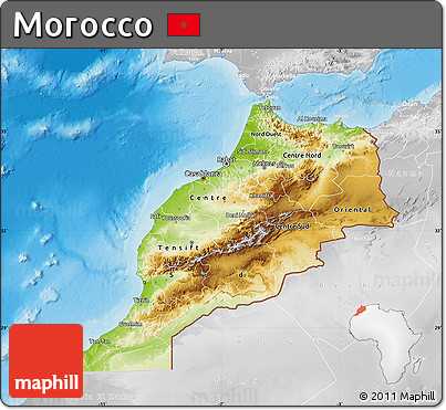 Physical Map of Morocco, lighten, desaturated, land only