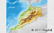 Physical Map of Morocco, lighten, desaturated, land only