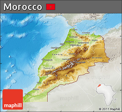 Physical Map of Morocco, lighten, semi-desaturated, land only