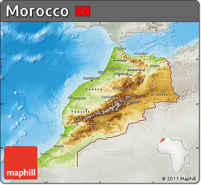 Physical Map of Morocco, lighten, semi-desaturated, land only