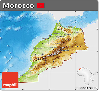 Physical Map of Morocco, single color outside