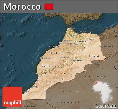 Satellite Map of Morocco, darken