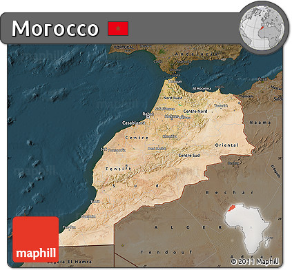 Satellite Map of Morocco, darken