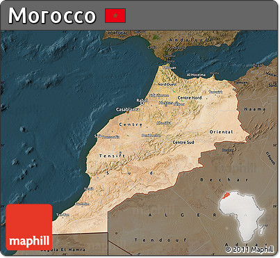Satellite Map of Morocco, darken