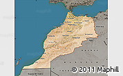 Satellite Map of Morocco, darken, semi-desaturated, land only