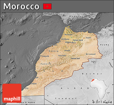 Satellite Map of Morocco, desaturated