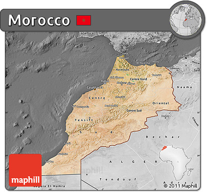 Satellite Map of Morocco, desaturated