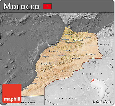 Satellite Map of Morocco, desaturated