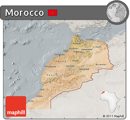 Satellite Map of Morocco, lighten, semi-desaturated