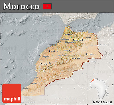 Satellite Map of Morocco, lighten, semi-desaturated