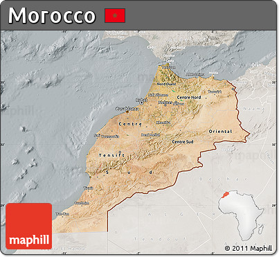 Satellite Map of Morocco, lighten, semi-desaturated