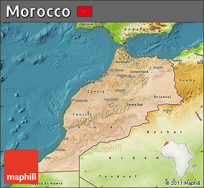 Satellite Map of Morocco, physical outside, satellite sea