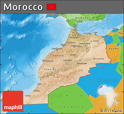 Satellite Map of Morocco, political outside