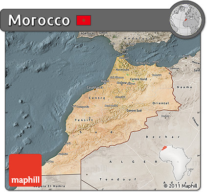 Satellite Map of Morocco, semi-desaturated