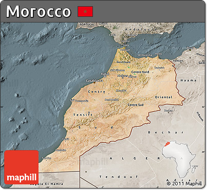 Satellite Map of Morocco, semi-desaturated