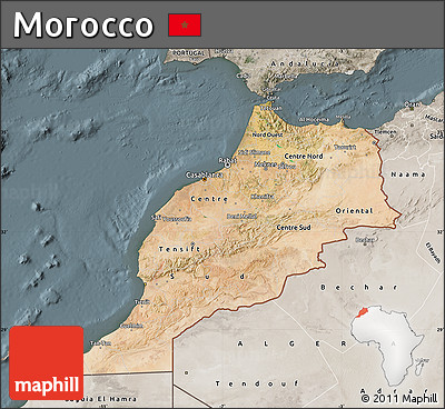 Satellite Map of Morocco, semi-desaturated