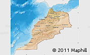 Satellite Map of Morocco, single color outside, bathymetry sea, shaded relief sea