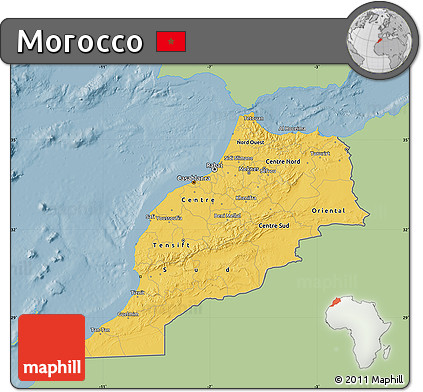 Savanna Style Map of Morocco, single color outside