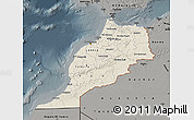 Shaded Relief Map of Morocco, darken, semi-desaturated