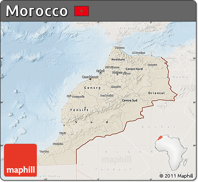 Shaded Relief Map of Morocco, lighten
