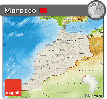 Shaded Relief Map of Morocco, physical outside