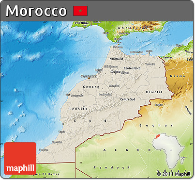 Shaded Relief Map of Morocco, physical outside
