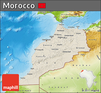 Shaded Relief Map of Morocco, physical outside