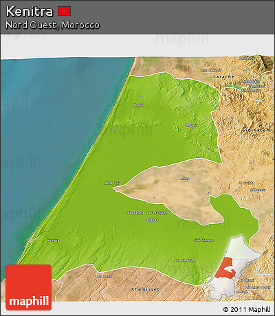 Physical 3D Map of Kenitra, satellite outside