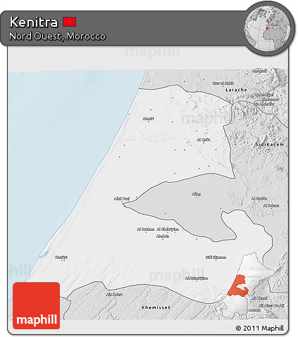 Silver Style 3D Map of Kenitra